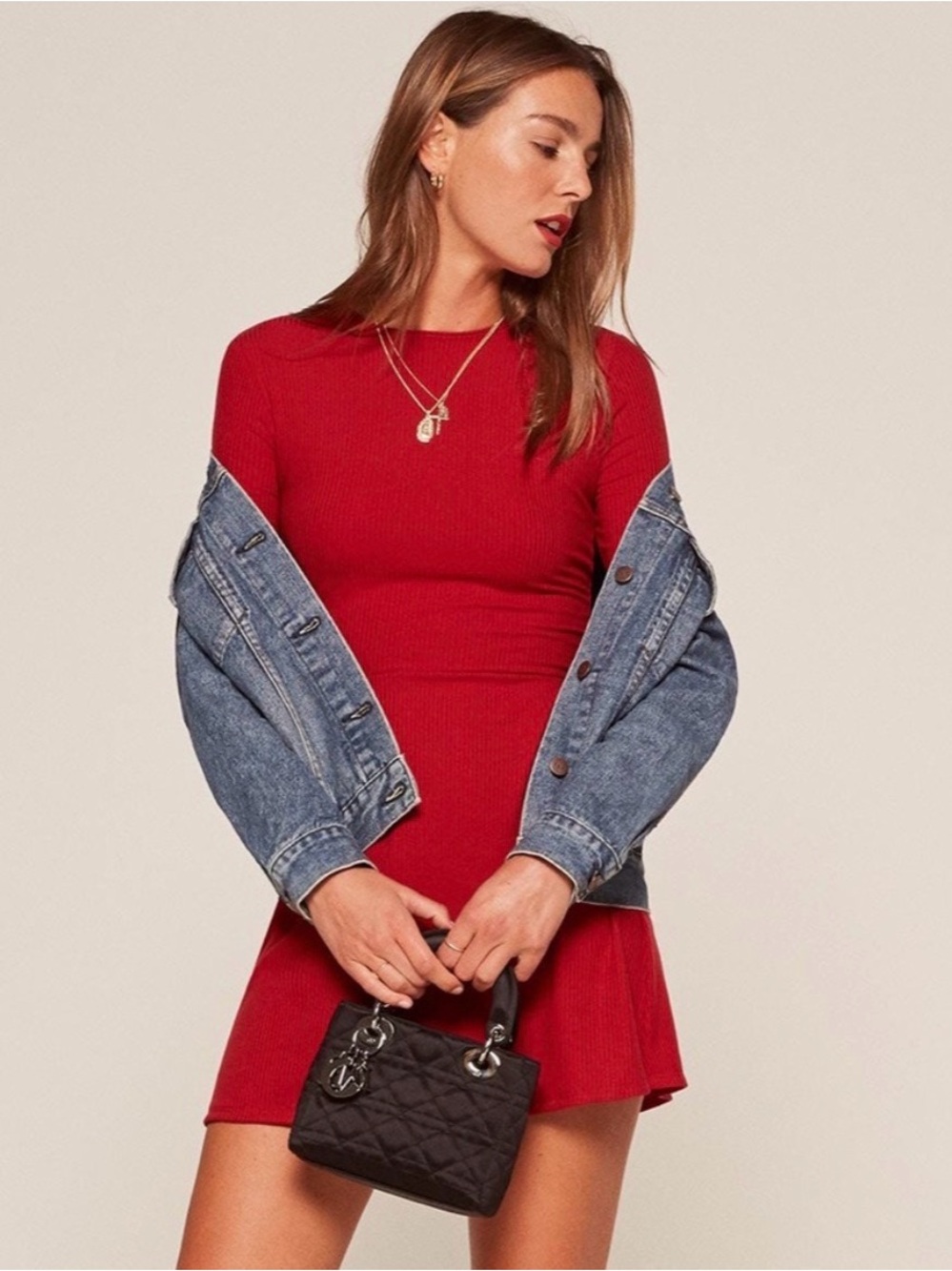Reformation Anise bell sleeve ribbed mini dress size M Red - Picture 2 of 9